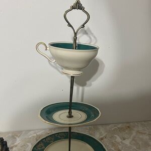 Elegant Teal and Cream Tiered Serving Stand